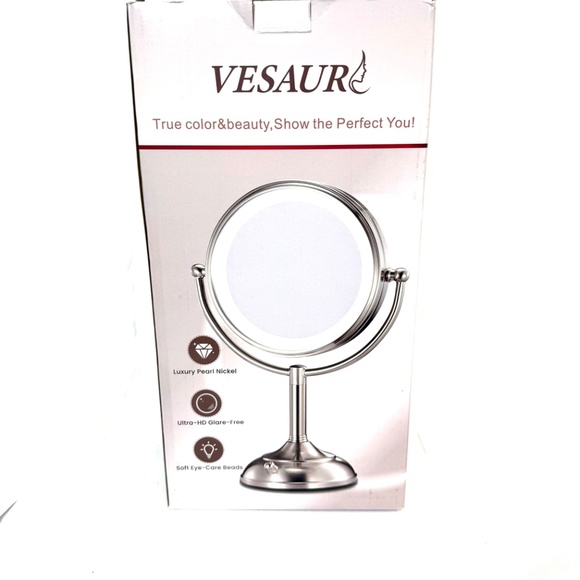 VESAUR Lighted Vanity Mirror with LED Ring, Nickel Finish, Magnifying Makeup Mir - Picture 2 of 9